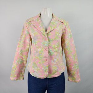 French Dressing Pink Cotton Floral Button Jacket Size M